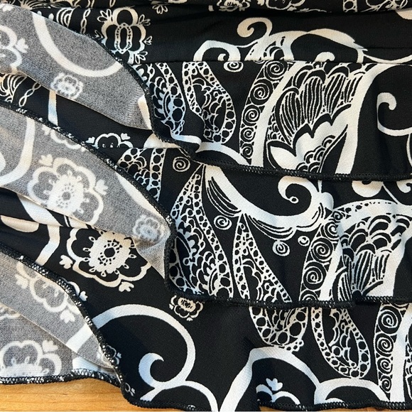 Paisley Ruffle Hem Midi Dress Sleeveless Black White Print Casual Size‎ XL - Picture 6 of 8